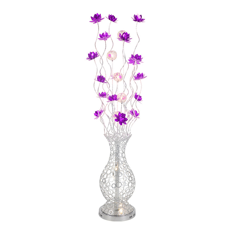 Vase Shape Aluminum Stand Up Light Decorative LED Bedroom Reading Floor Lamp with Blossom and Ball Design in Red/Purple Clearhalo 'Floor Lamps' 'Lamps' Lighting' 1272312