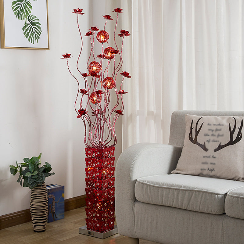 Red LED Flower Decor Floor Lamp Art Decor Metal Cuboid Standing Floor Light Kit with Crystal Embedded Red Clearhalo 'Floor Lamps' 'Lamps' Lighting' 1272313