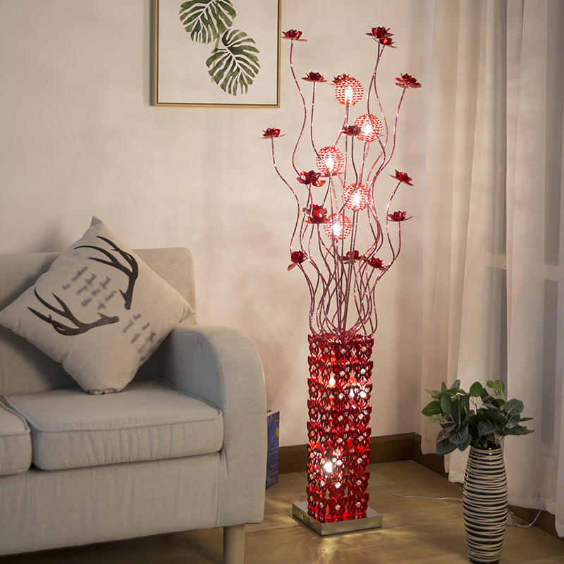 Red LED Flower Decor Floor Lamp Art Decor Metal Cuboid Standing Floor Light Kit with Crystal Embedded Clearhalo 'Floor Lamps' 'Lamps' Lighting' 1272314