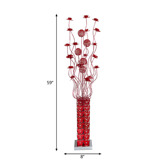 Red LED Flower Decor Floor Lamp Art Decor Metal Cuboid Standing Floor Light Kit with Crystal Embedded Clearhalo 'Floor Lamps' 'Lamps' Lighting' 1272316