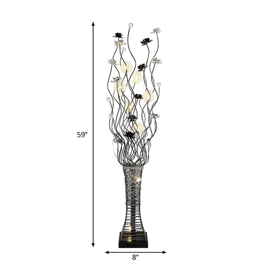 Metallic Tree Branch Stand Up Lamp Decorative Drawing Room LED Reading Floor Light with Trapezoid Base in Black and Silver Clearhalo 'Floor Lamps' 'Lamps' Lighting' 1272320