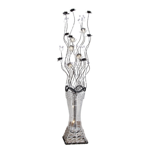 Art Decor Torch-Like Floor Light LED Aluminum Stand Up Lamp Curvy Arm with Floret Decor in Black and Silver Clearhalo 'Floor Lamps' 'Lamps' Lighting' 1272323