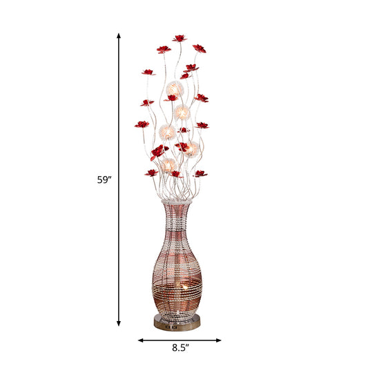 LED Tree Stand Up Lamp Decorative Red Aluminum Reading Floor Light with Vase Pedestal Clearhalo 'Floor Lamps' 'Lamps' Lighting' 1272328
