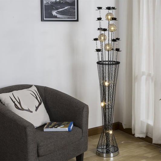 Black-Silver LED Standing Lamp Decorative Aluminum Tapered Reading Floor Lighting with Bloom and Ball Decor Black-Silver Clearhalo 'Floor Lamps' 'Lamps' Lighting' 1272329