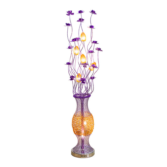 Decorative Vine Shape Standing Lamp LED Aluminum Bloom Floor Reading Light with Vase Pedestal in Purple Clearhalo 'Floor Lamps' 'Lamps' Lighting' 1272339