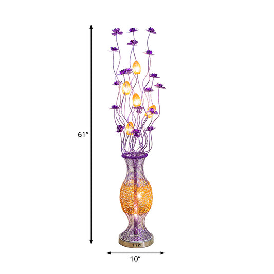 Decorative Vine Shape Standing Lamp LED Aluminum Bloom Floor Reading Light with Vase Pedestal in Purple Clearhalo 'Floor Lamps' 'Lamps' Lighting' 1272340