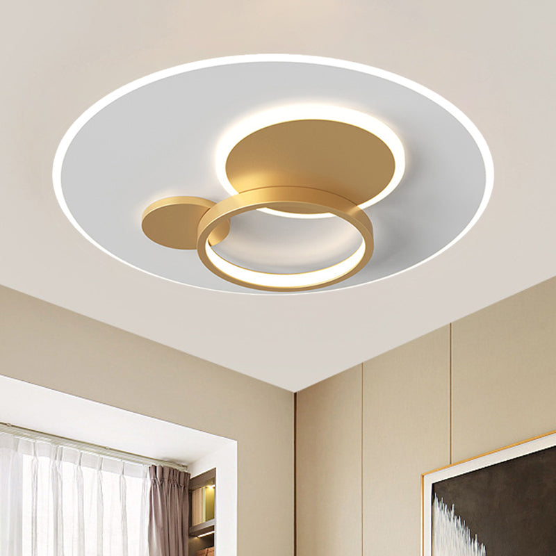 16"/19.5" W Circle Flush Mounted Light Simple Metal Black/Gold Finish LED Flush Light Fixture in Warm/White Light Clearhalo 'Ceiling Lights' 'Close To Ceiling Lights' 'Close to ceiling' 'Flush mount' Lighting' 1272346