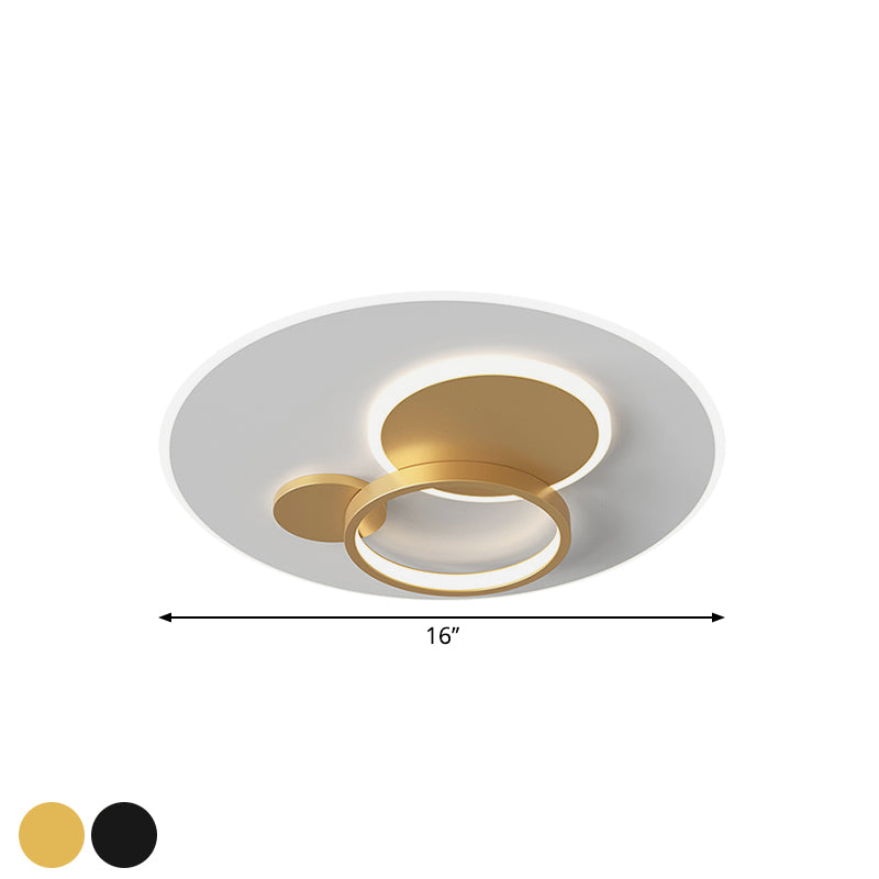 16"/19.5" W Circle Flush Mounted Light Simple Metal Black/Gold Finish LED Flush Light Fixture in Warm/White Light Clearhalo 'Ceiling Lights' 'Close To Ceiling Lights' 'Close to ceiling' 'Flush mount' Lighting' 1272348