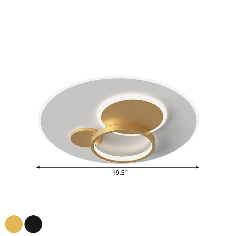 16"/19.5" W Circle Flush Mounted Light Simple Metal Black/Gold Finish LED Flush Light Fixture in Warm/White Light Clearhalo 'Ceiling Lights' 'Close To Ceiling Lights' 'Close to ceiling' 'Flush mount' Lighting' 1272349