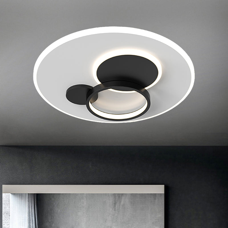 16"/19.5" W Circle Flush Mounted Light Simple Metal Black/Gold Finish LED Flush Light Fixture in Warm/White Light Black Clearhalo 'Ceiling Lights' 'Close To Ceiling Lights' 'Close to ceiling' 'Flush mount' Lighting' 1272350