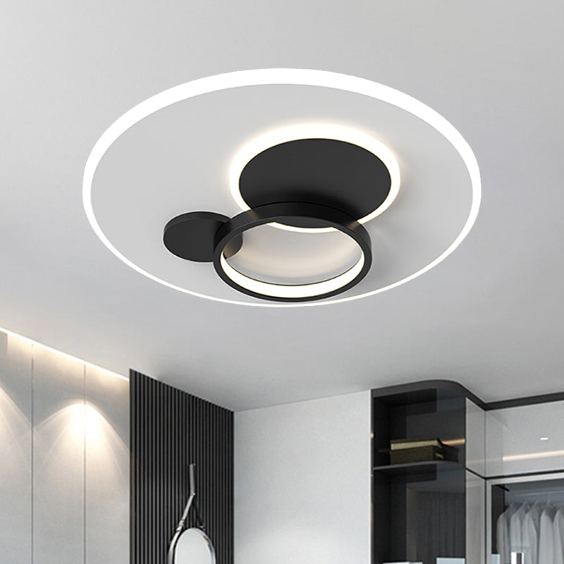 16"/19.5" W Circle Flush Mounted Light Simple Metal Black/Gold Finish LED Flush Light Fixture in Warm/White Light Clearhalo 'Ceiling Lights' 'Close To Ceiling Lights' 'Close to ceiling' 'Flush mount' Lighting' 1272352