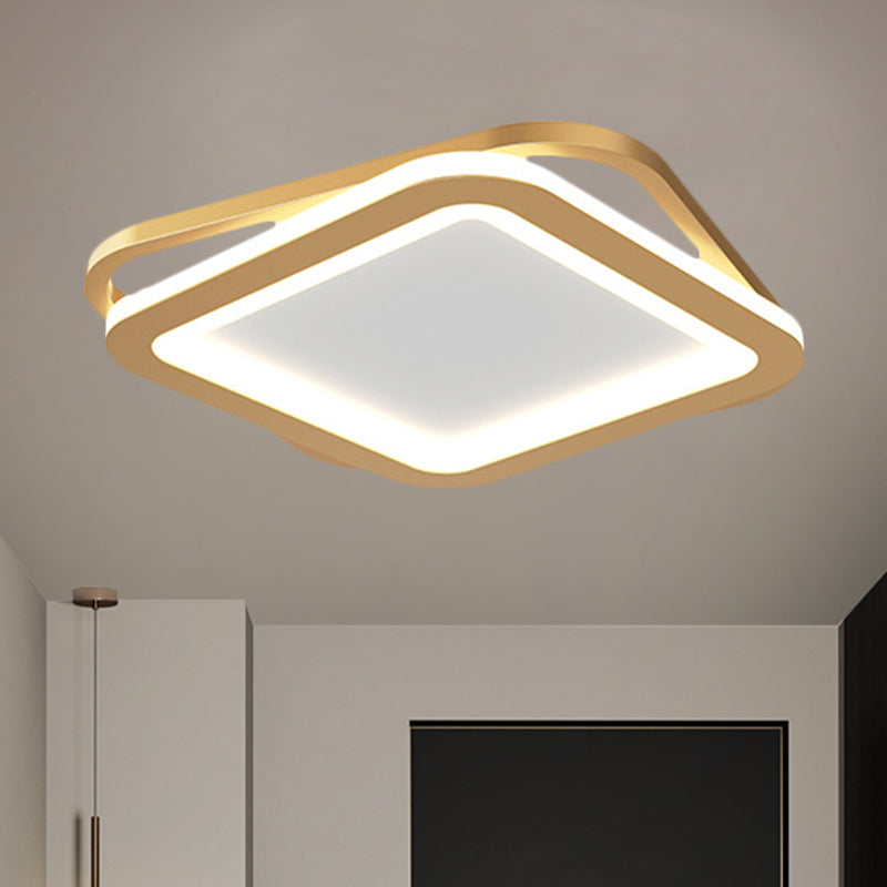 Simple Round/Square Ceiling Mounted Fixture Metal LED Hallway Flush Lighting in Black/Gold Gold Square Plate Clearhalo 'Ceiling Lights' 'Close To Ceiling Lights' 'Close to ceiling' 'Flush mount' Lighting' 1272371