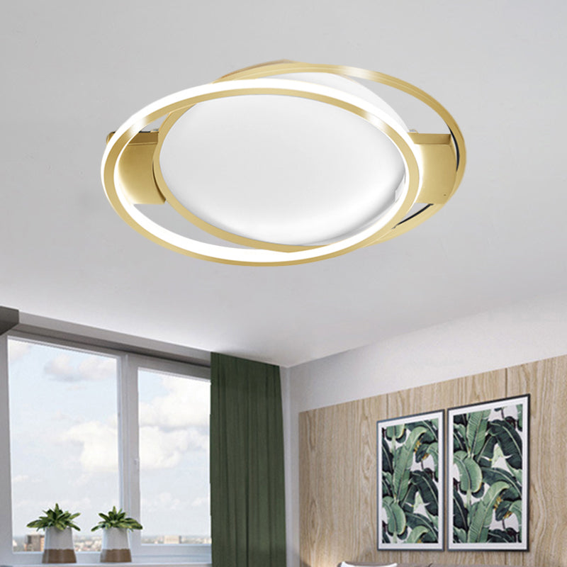 Gold Dual Ring Flush Lighting Minimalism LED Metallic Flush Mount Lamp in Warm/White Light