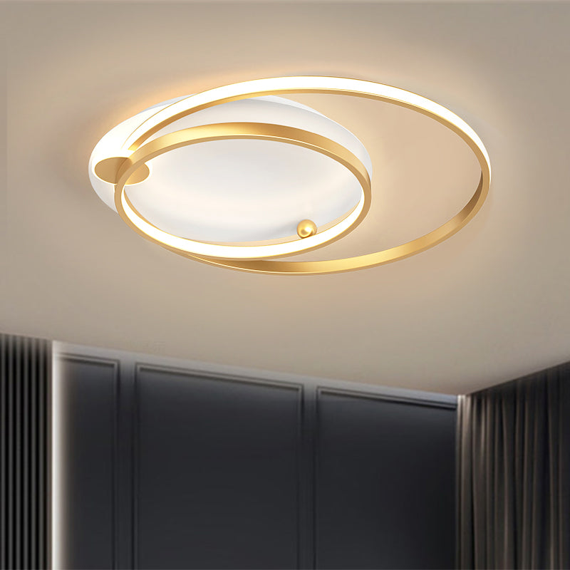 Dual Hoop Metal Ceiling Flush Modernism Black/Gold LED Flush Mount in Warm/White Light, 18"/21.5" W