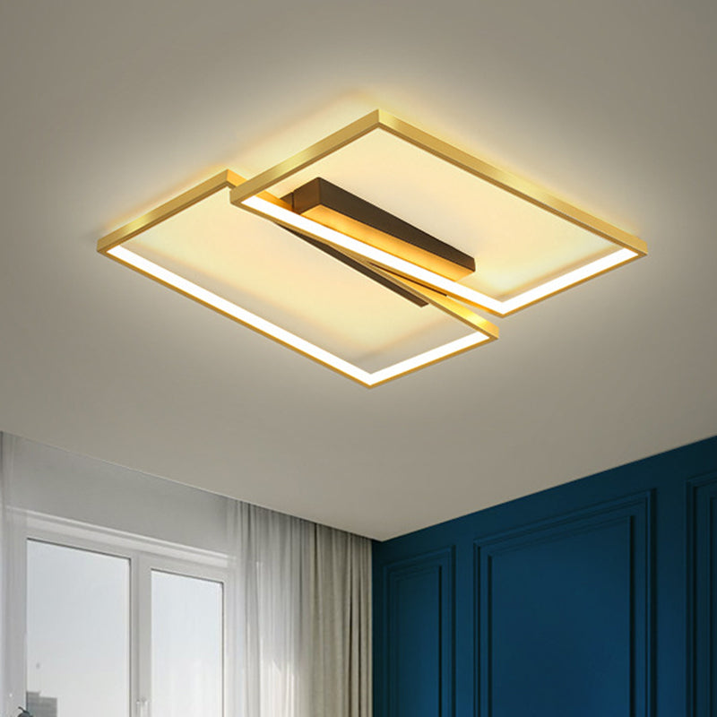 Simple Square/Round Frame Flushmount Metallic LED Bedroom Flush Mount Fixture in Gold, Warm/White Light Gold Square Plate Clearhalo 'Ceiling Lights' 'Close To Ceiling Lights' 'Close to ceiling' 'Flush mount' Lighting' 1272417