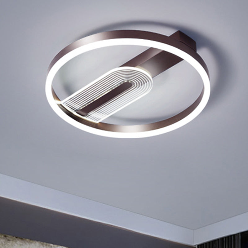Gold/Coffee Circle Frame Flush Lighting Modern LED Metallic Flush Mounted Lamp Fixture, Warm/White Light