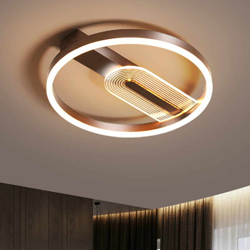 Gold/Coffee Circle Frame Flush Lighting Modern LED Metallic Flush Mounted Lamp Fixture, Warm/White Light