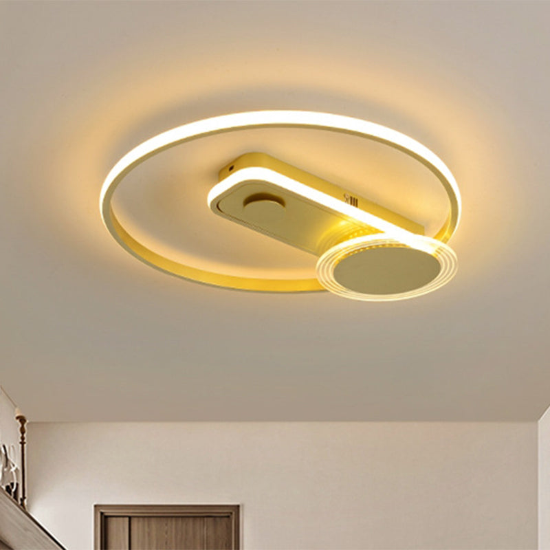 Metallic Hoop Flush Mount Light Minimal Black/Gold Finish LED Flush Lamp Fixture, 16"/19.5" Wide - Clearhalo - 'Ceiling Lights' - 'Close To Ceiling Lights' - 'Close to ceiling' - 'Flush mount' - Lighting' - 1272435