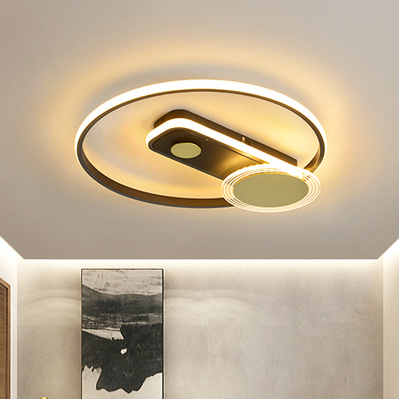 Metallic Hoop Flush Mount Light Minimal Black/Gold Finish LED Flush Lamp Fixture, 16"/19.5" Wide - Black - Clearhalo - 'Ceiling Lights' - 'Close To Ceiling Lights' - 'Close to ceiling' - 'Flush mount' - Lighting' - 1272439