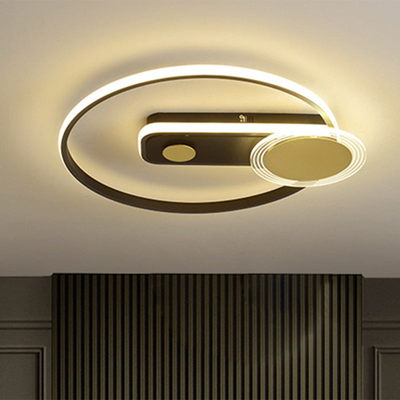 Metallic Hoop Flush Mount Light Minimal Black/Gold Finish LED Flush Lamp Fixture, 16"/19.5" Wide - Clearhalo - 'Ceiling Lights' - 'Close To Ceiling Lights' - 'Close to ceiling' - 'Flush mount' - Lighting' - 1272441