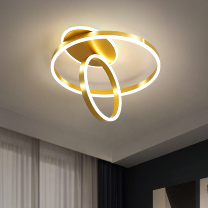 Rings Metallic Flush Lighting Minimalist 18"/21.5" W LED Gold Ceiling Lamp Fixture in Warm/White Light Gold Clearhalo 'Ceiling Lights' 'Close To Ceiling Lights' 'Close to ceiling' 'Flush mount' Lighting' 1272453