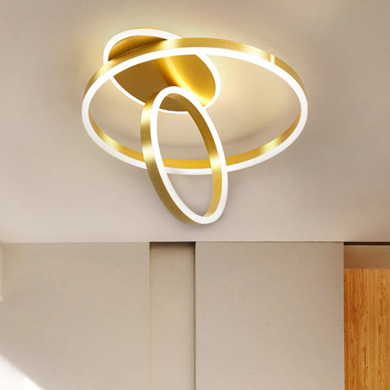 Rings Metallic Flush Lighting Minimalist 18"/21.5" W LED Gold Ceiling Lamp Fixture in Warm/White Light Clearhalo 'Ceiling Lights' 'Close To Ceiling Lights' 'Close to ceiling' 'Flush mount' Lighting' 1272454