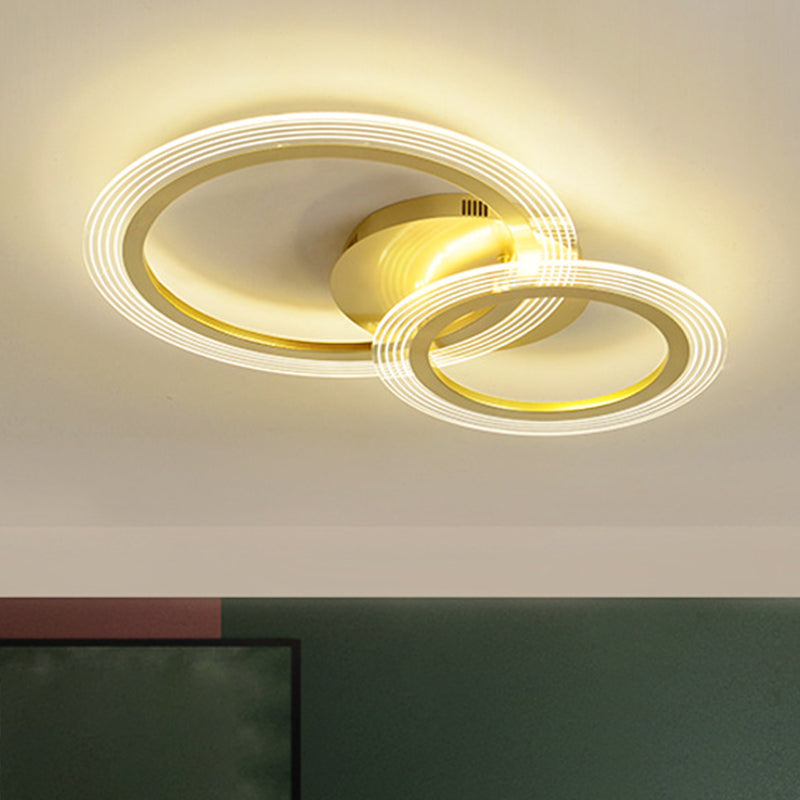 Dual Ring Bedroom Flush Lamp Fixture Metallic 16"/18" Wide LED Modern Flush Ceiling Light in Gold