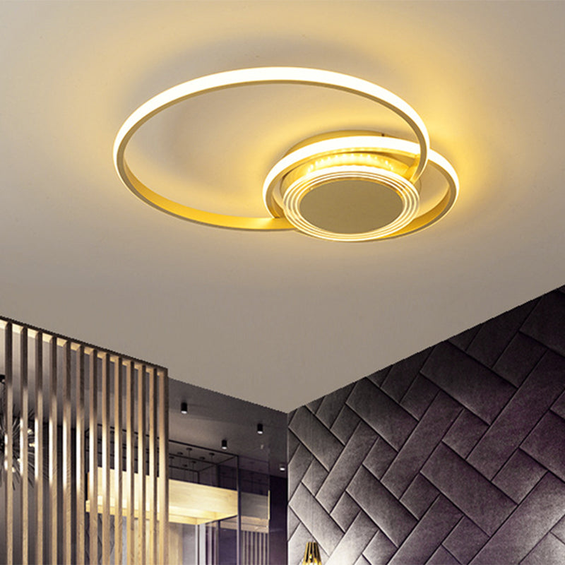 Black/Gold Hoop Flush Lighting Contemporary LED Metallic Ceiling Flush Mount for Bedroom, 14"/18" W - Gold - Clearhalo - 'Ceiling Lights' - 'Close To Ceiling Lights' - 'Close to ceiling' - 'Flush mount' - Lighting' - 1272463