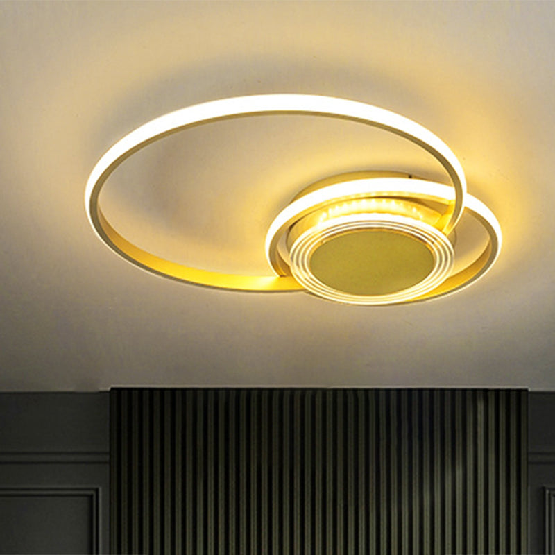 Black/Gold Hoop Flush Lighting Contemporary LED Metallic Ceiling Flush Mount for Bedroom, 14"/18" W - Clearhalo - 'Ceiling Lights' - 'Close To Ceiling Lights' - 'Close to ceiling' - 'Flush mount' - Lighting' - 1272464