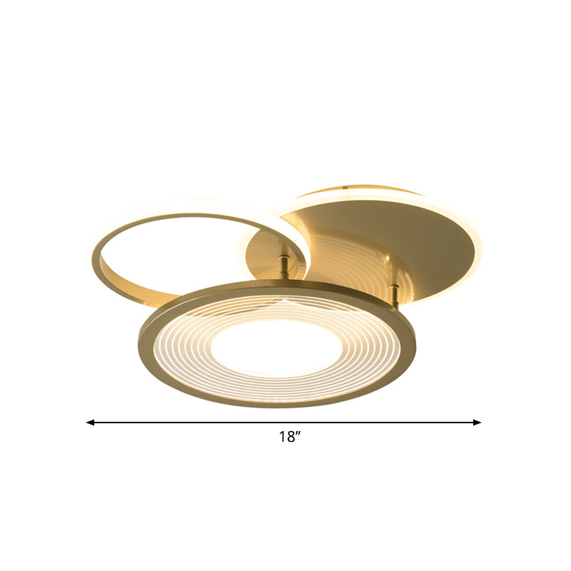 18"/21.5" W 2-Hoop Semi Flush Light Fixture Modern Metallic LED Gold Flush Mount Ceiling Lamp Clearhalo 'Ceiling Lights' 'Close To Ceiling Lights' 'Close to ceiling' 'Semi-flushmount' Lighting' 1272475