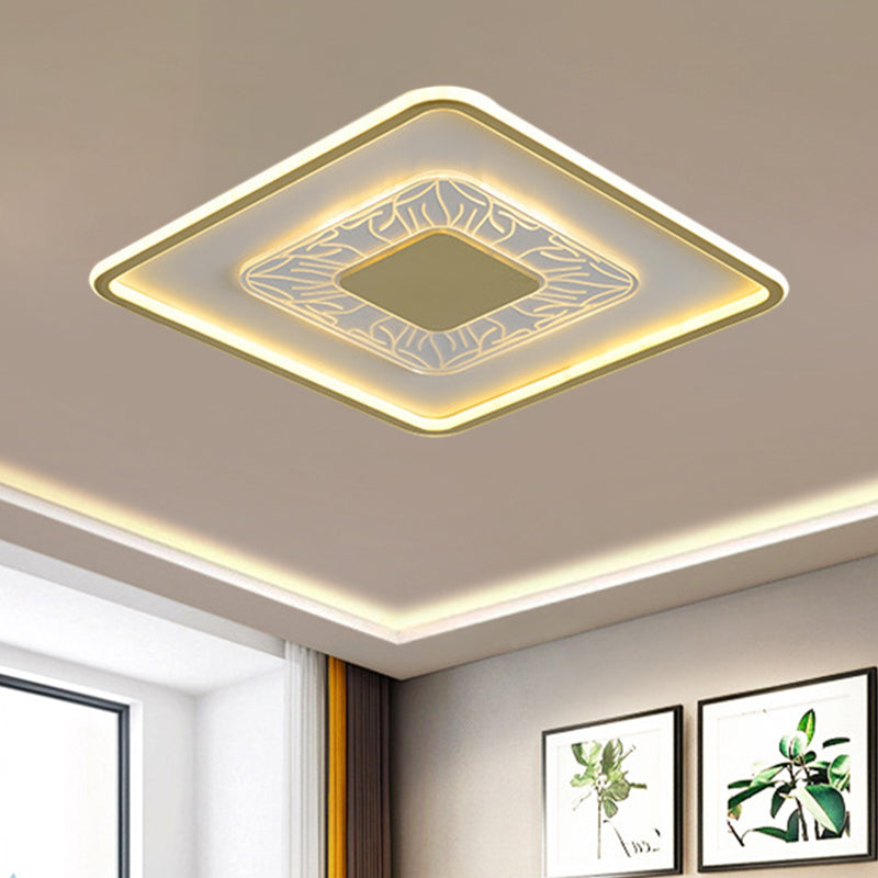 Square Flush Lighting Fixture Modern Acrylic White and Gold LED Ceiling Mounted Lamp White-Gold Clearhalo 'Ceiling Lights' 'Close To Ceiling Lights' 'Close to ceiling' 'Flush mount' Lighting' 1272488