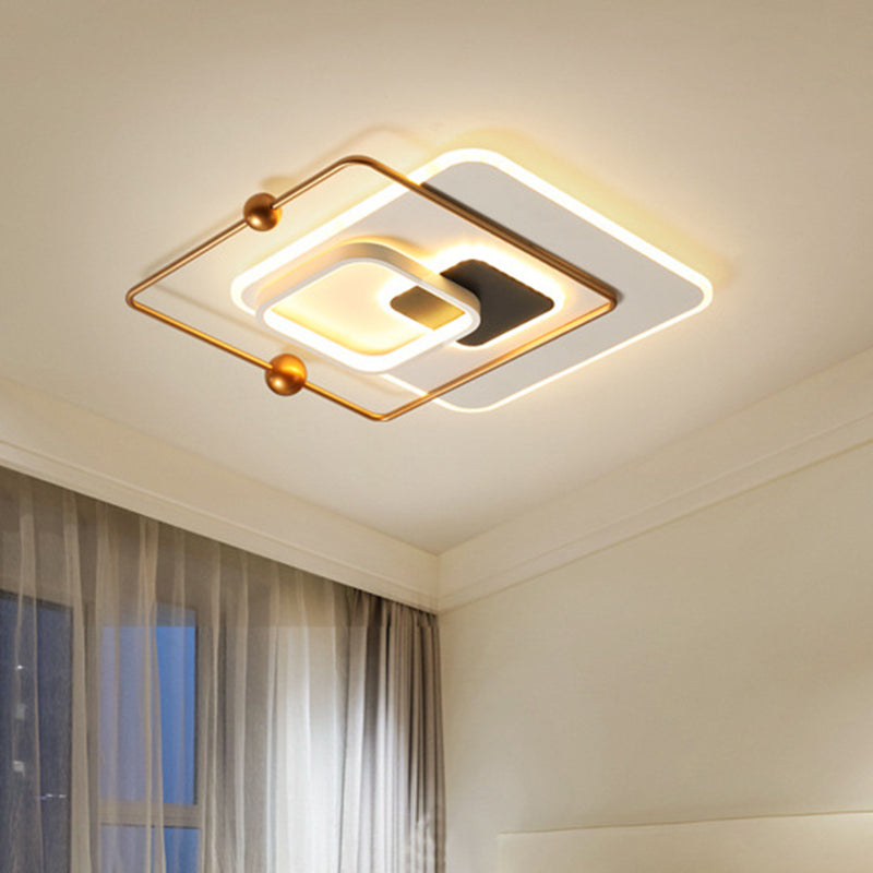 Modern Squared Ceiling Flush Metal LED Bedroom Flush Mount Fixture in White and Gold, Warm/White Light - White-Gold - Clearhalo - 'Ceiling Lights' - 'Close To Ceiling Lights' - 'Close to ceiling' - 'Flush mount' - Lighting' - 1272492