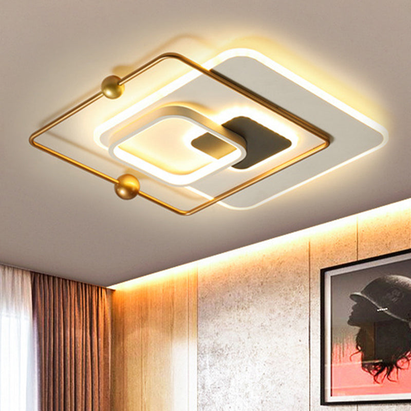 Modern Squared Ceiling Flush Metal LED Bedroom Flush Mount Fixture in White and Gold, Warm/White Light - Clearhalo - 'Ceiling Lights' - 'Close To Ceiling Lights' - 'Close to ceiling' - 'Flush mount' - Lighting' - 1272493