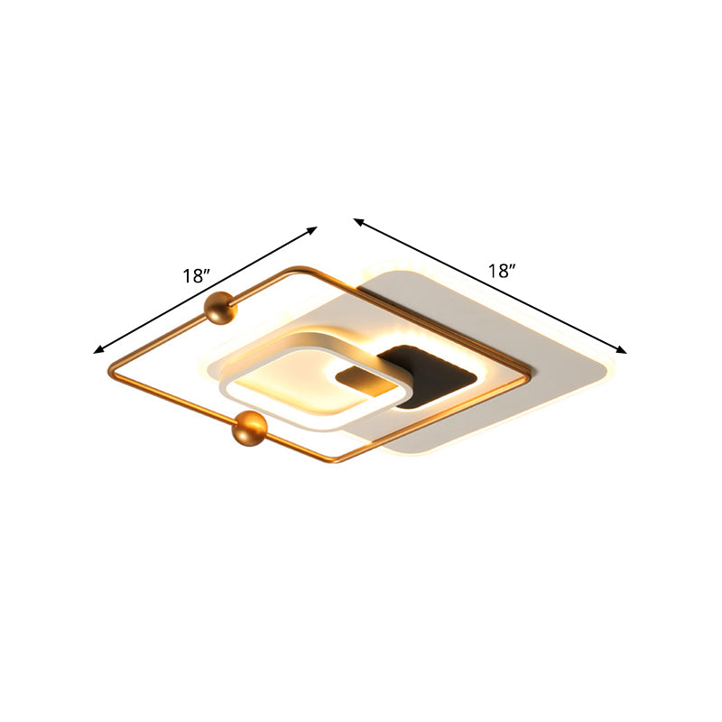 Modern Squared Ceiling Flush Metal LED Bedroom Flush Mount Fixture in White and Gold, Warm/White Light - Clearhalo - 'Ceiling Lights' - 'Close To Ceiling Lights' - 'Close to ceiling' - 'Flush mount' - Lighting' - 1272495