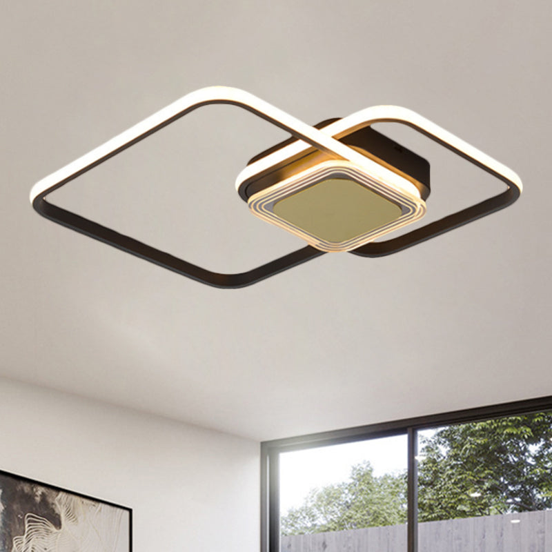 2-Rhombus Frame Metal Flushmount Contemporary Black/Gold Finish LED Ceiling Mount Light for Bedroom Black Clearhalo 'Ceiling Lights' 'Close To Ceiling Lights' 'Close to ceiling' 'Flush mount' Lighting' 1272511