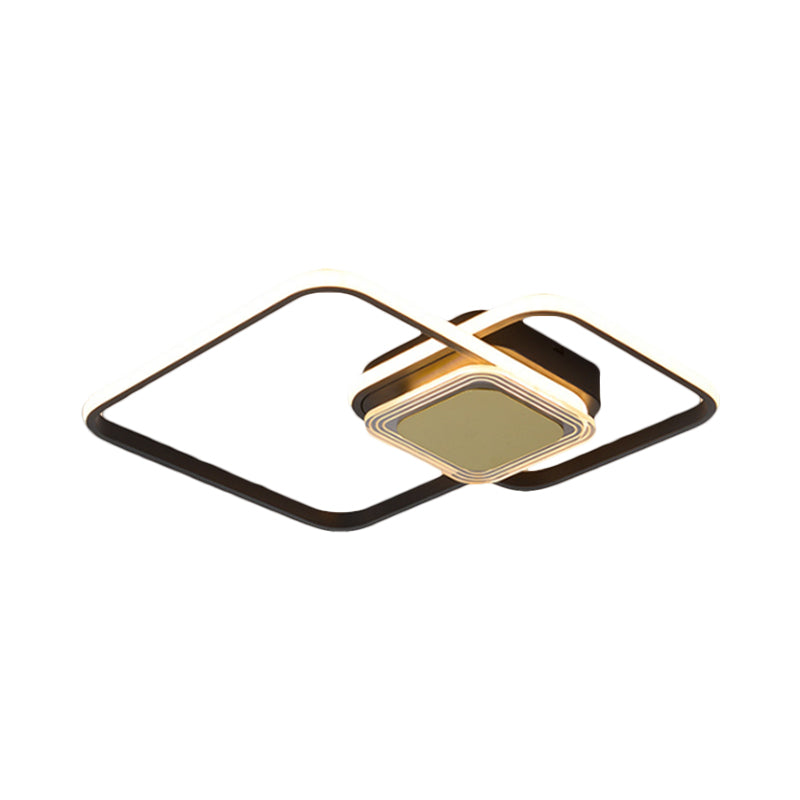 2-Rhombus Frame Metal Flushmount Contemporary Black/Gold Finish LED Ceiling Mount Light for Bedroom Clearhalo 'Ceiling Lights' 'Close To Ceiling Lights' 'Close to ceiling' 'Flush mount' Lighting' 1272512