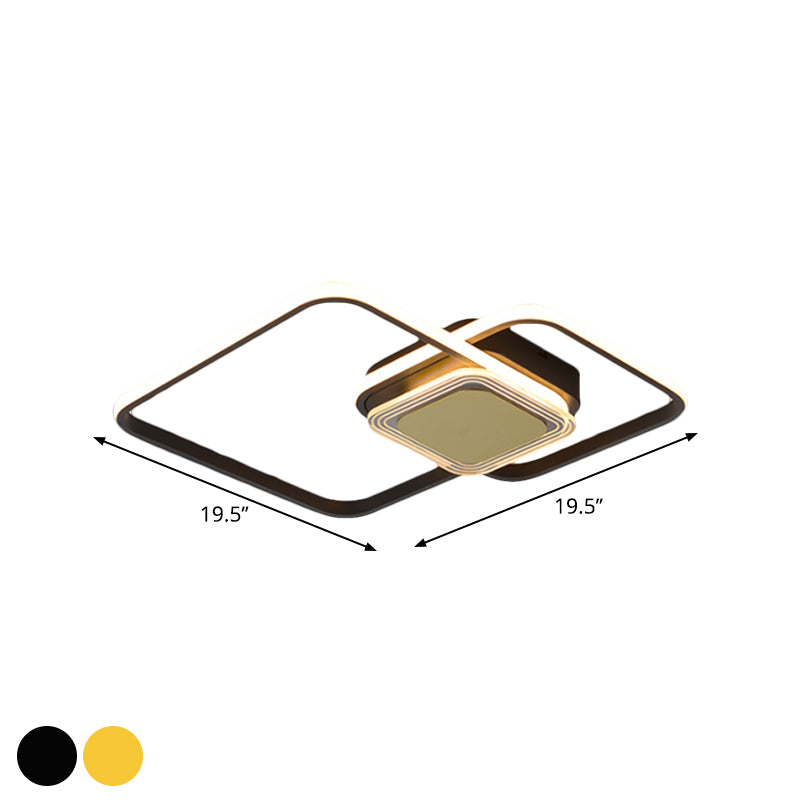 2-Rhombus Frame Metal Flushmount Contemporary Black/Gold Finish LED Ceiling Mount Light for Bedroom Clearhalo 'Ceiling Lights' 'Close To Ceiling Lights' 'Close to ceiling' 'Flush mount' Lighting' 1272514