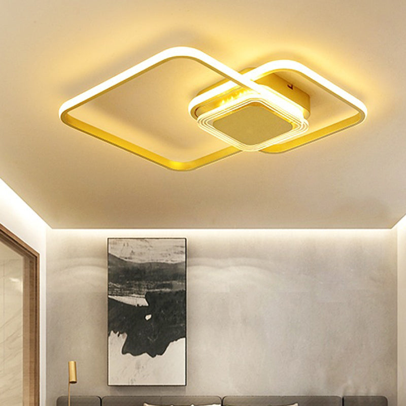 2-Rhombus Frame Metal Flushmount Contemporary Black/Gold Finish LED Ceiling Mount Light for Bedroom Gold Clearhalo 'Ceiling Lights' 'Close To Ceiling Lights' 'Close to ceiling' 'Flush mount' Lighting' 1272515