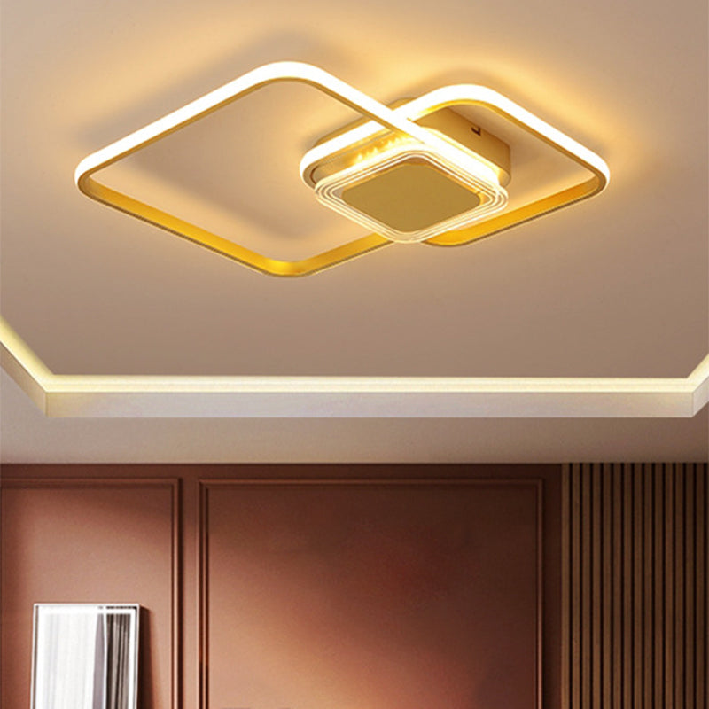 2-Rhombus Frame Metal Flushmount Contemporary Black/Gold Finish LED Ceiling Mount Light for Bedroom Clearhalo 'Ceiling Lights' 'Close To Ceiling Lights' 'Close to ceiling' 'Flush mount' Lighting' 1272517