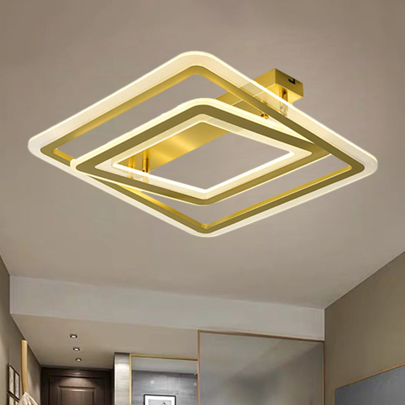 16"/19.5" W Square Frame Flush Mount Lamp Simplicity Metal LED Bedroom Semi Flush Light Fixture in Gold Clearhalo 'Ceiling Lights' 'Close To Ceiling Lights' 'Close to ceiling' 'Semi-flushmount' Lighting' 1272535