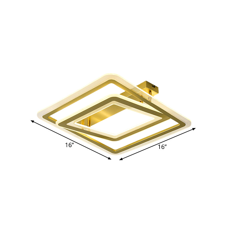 16"/19.5" W Square Frame Flush Mount Lamp Simplicity Metal LED Bedroom Semi Flush Light Fixture in Gold Clearhalo 'Ceiling Lights' 'Close To Ceiling Lights' 'Close to ceiling' 'Semi-flushmount' Lighting' 1272537