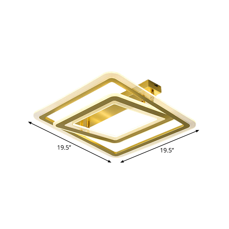 16"/19.5" W Square Frame Flush Mount Lamp Simplicity Metal LED Bedroom Semi Flush Light Fixture in Gold Clearhalo 'Ceiling Lights' 'Close To Ceiling Lights' 'Close to ceiling' 'Semi-flushmount' Lighting' 1272538