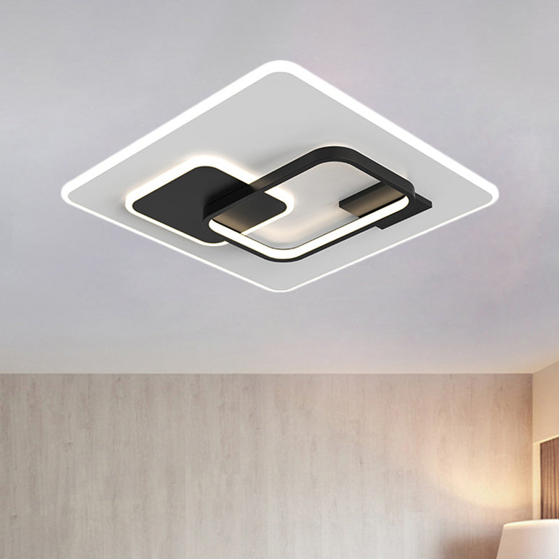 Squared Flush Lamp Fixture Minimalist Metal Black/Gold LED Flush Lighting in Warm/White Light for Bedroom, 16"/19.5" Width Clearhalo 'Ceiling Lights' 'Close To Ceiling Lights' 'Close to ceiling' 'Flush mount' Lighting' 1272565