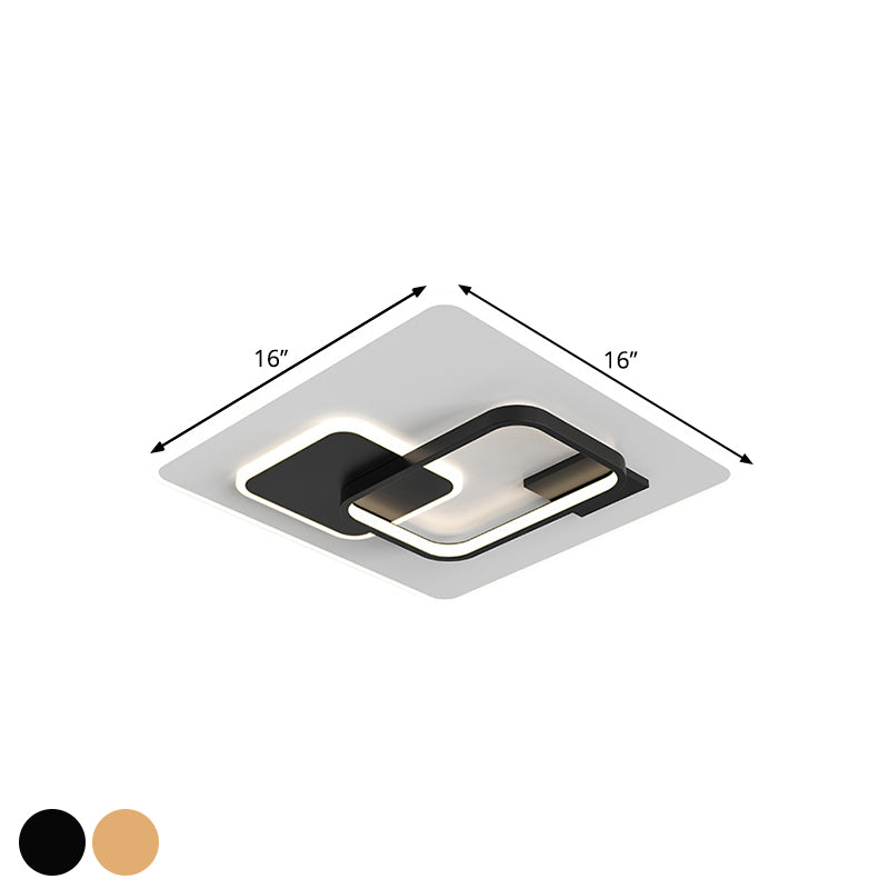 Squared Flush Lamp Fixture Minimalist Metal Black/Gold LED Flush Lighting in Warm/White Light for Bedroom, 16"/19.5" Width Clearhalo 'Ceiling Lights' 'Close To Ceiling Lights' 'Close to ceiling' 'Flush mount' Lighting' 1272567