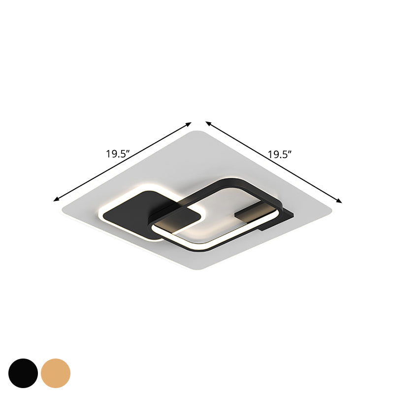 Squared Flush Lamp Fixture Minimalist Metal Black/Gold LED Flush Lighting in Warm/White Light for Bedroom, 16"/19.5" Width Clearhalo 'Ceiling Lights' 'Close To Ceiling Lights' 'Close to ceiling' 'Flush mount' Lighting' 1272568