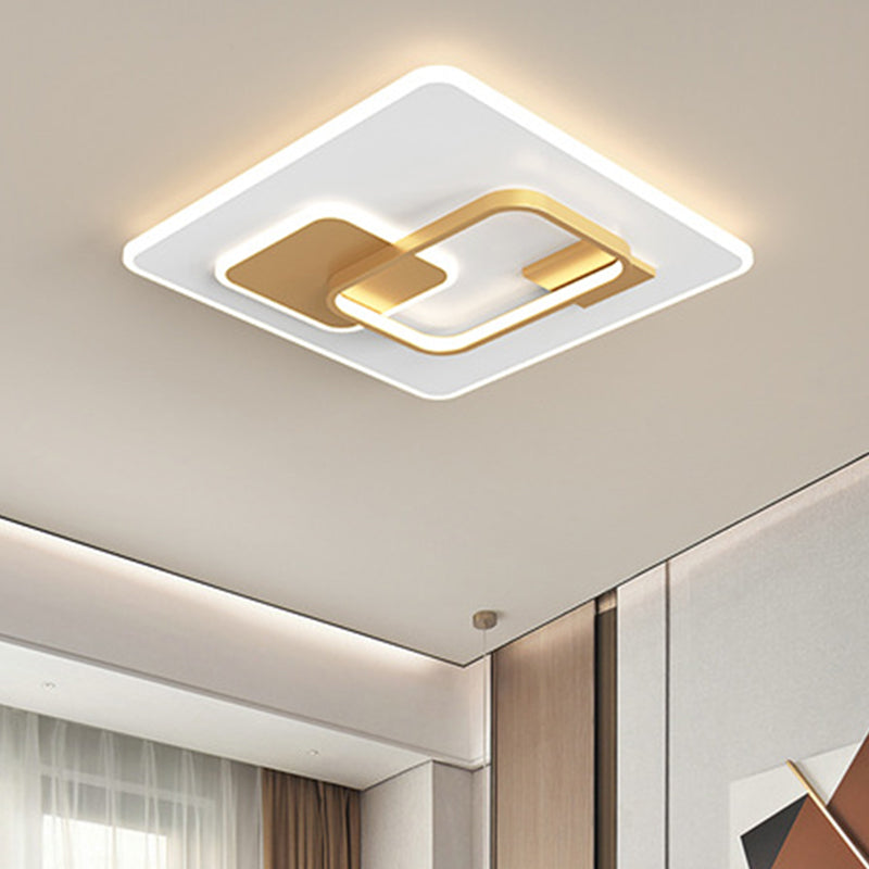 Squared Flush Lamp Fixture Minimalist Metal Black/Gold LED Flush Lighting in Warm/White Light for Bedroom, 16"/19.5" Width Gold Clearhalo 'Ceiling Lights' 'Close To Ceiling Lights' 'Close to ceiling' 'Flush mount' Lighting' 1272569