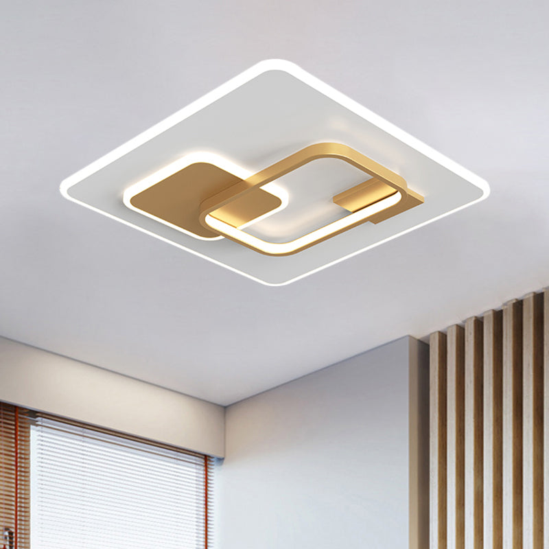Squared Flush Lamp Fixture Minimalist Metal Black/Gold LED Flush Lighting in Warm/White Light for Bedroom, 16"/19.5" Width Clearhalo 'Ceiling Lights' 'Close To Ceiling Lights' 'Close to ceiling' 'Flush mount' Lighting' 1272570