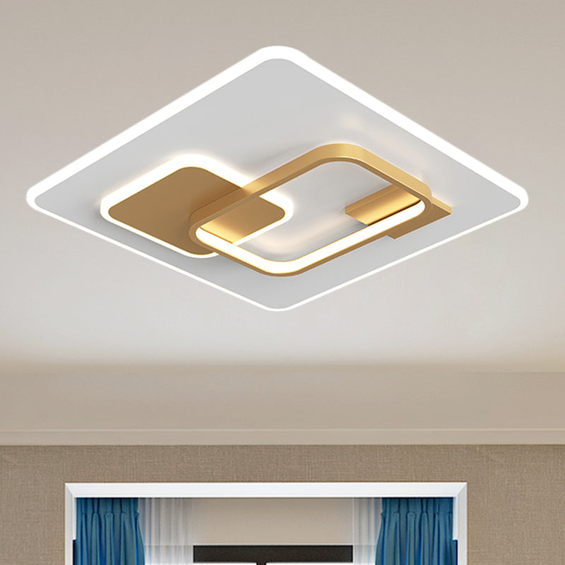 Squared Flush Lamp Fixture Minimalist Metal Black/Gold LED Flush Lighting in Warm/White Light for Bedroom, 16"/19.5" Width Clearhalo 'Ceiling Lights' 'Close To Ceiling Lights' 'Close to ceiling' 'Flush mount' Lighting' 1272571