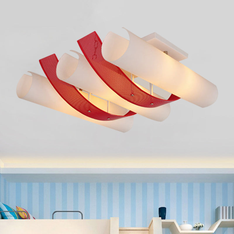 Red-White Cylinder Ceiling Light Simplicity 3-Head Acrylic Ultra Thin Flush Mount Fixture Clearhalo 'Ceiling Lights' 'Close To Ceiling Lights' 'Close to ceiling' 'Semi-flushmount' Lighting' 1272614