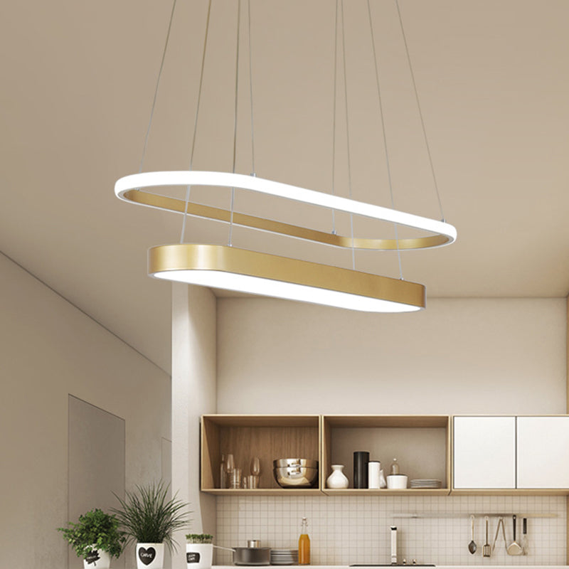 Nordic 2-Layer Oval Chandelier Lamp Metal LED Restaurant Pendant Lamp Kit in Black/Gold, Warm/White Light Gold Clearhalo 'Ceiling Lights' 'Chandeliers' 'Modern Chandeliers' 'Modern' Lighting' 1272629